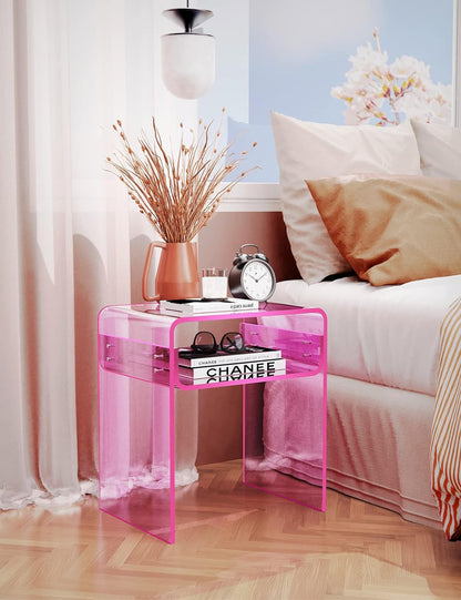 solaround Acrylic Side Table, Nightstand U-Shaped Bedside Table for Bedroom Living Room, 30 * 40 * 50cm, Clear