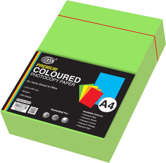 FIS Premium Color Photocopy Paper, 500 Sheets, 80 gsm, Premium Green Color, A4 Size - FSPWA4PGR