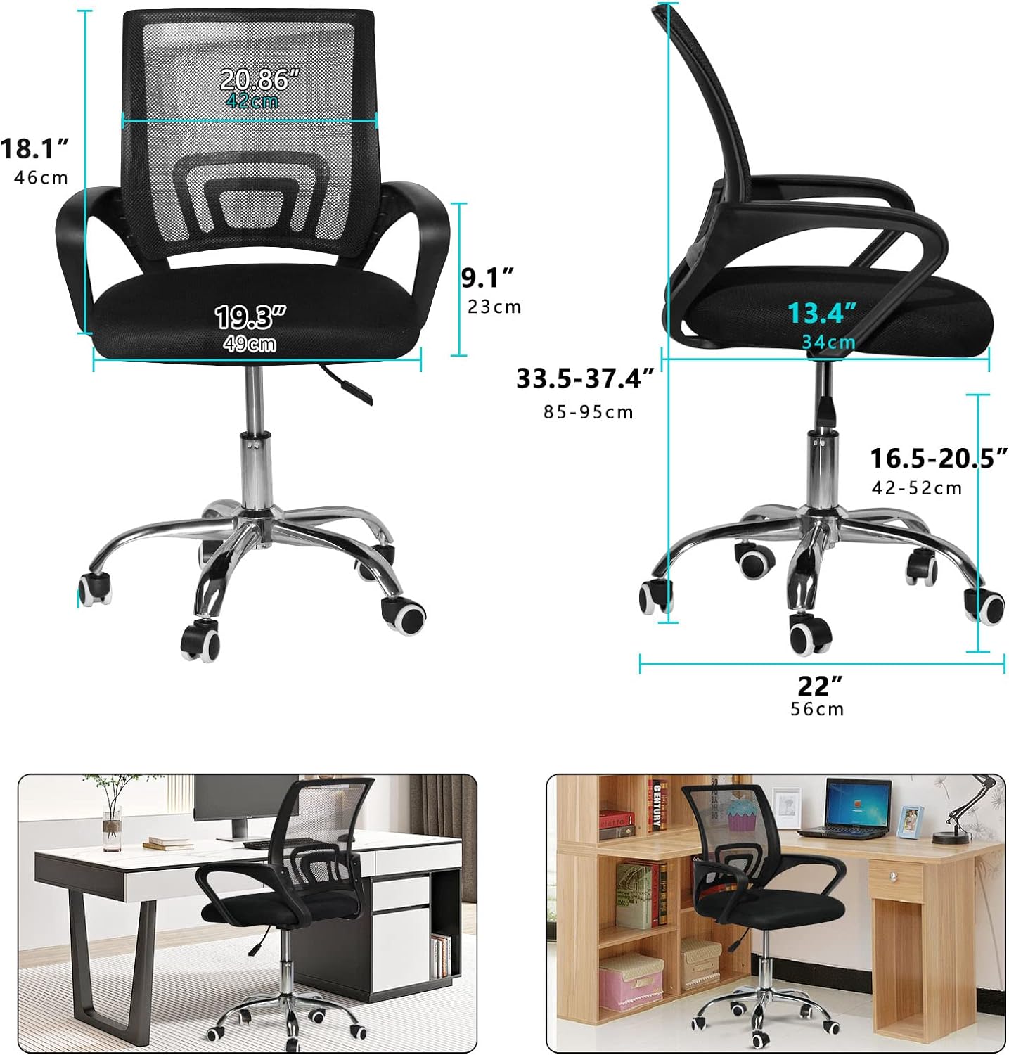 SKY-TOUCH SKY TOUCH Office Chair,Comfort Ergonomic Height Adjustable Desk Chair with Lumbar Support Backrest Black