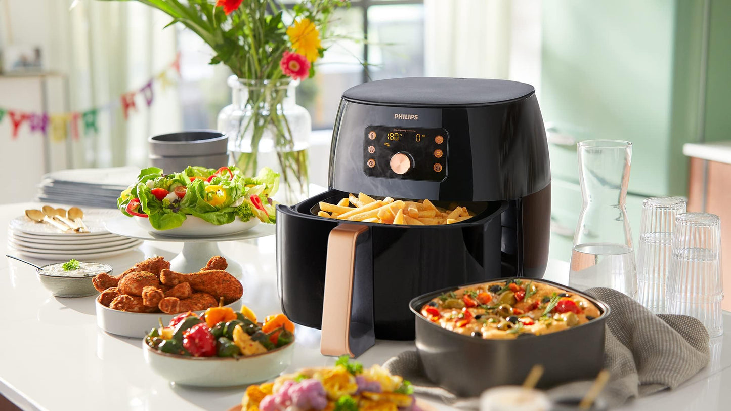 Philips XXL Airfryer - 2225W, 7.3L, 1.4KGs, Smart Sensing Technology, Rapid Air Technology, Black/Copper - HD9863/91