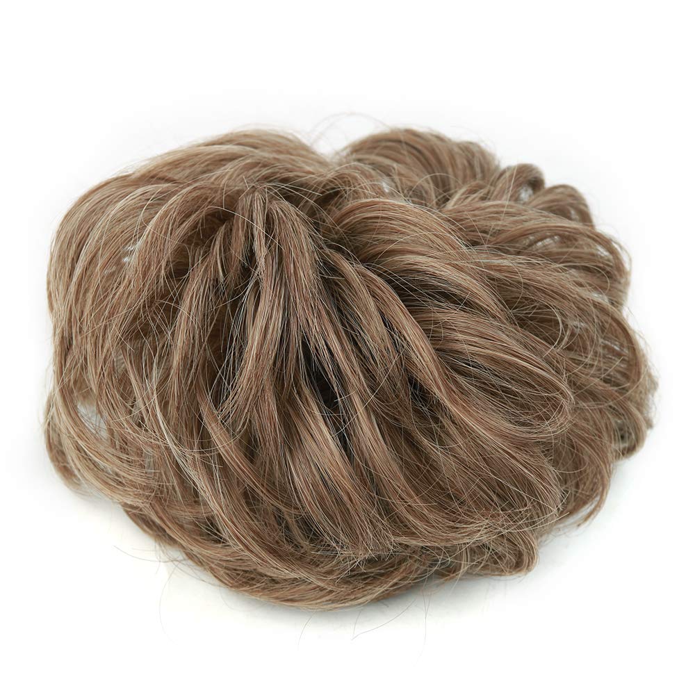 MORICA 1PCS Messy Hair Bun Hair Scrunchies Extension Curly Wavy Messy Synthetic Chignon for Women (12AH613(Light Golden Brown & Lightest Blonde))