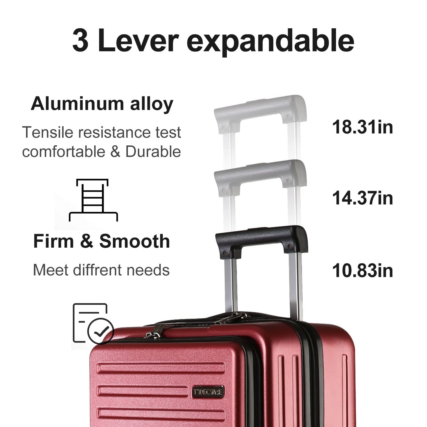 TydeCkare 20 Inch Carrry On Luggage with Front Zipper Pocket, 45L, Lightweight ABS+PC Hardshell Suitcase with TSA Lock & Spinner Silent Wheels, Convenient for Business Trips, Ice Blue