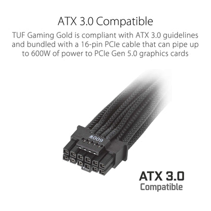 Asus TUF Gaming 1000W Gold, Fully Modular Power Supply, 80+ Gold Certified, ATX 3.0 Compatible, Military-grade Components, Dual Ball Bearing, Axial-tech Fan - Black