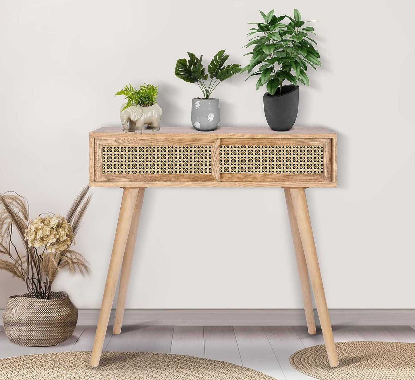 Console Table, 31" Console Tables for Entryway Small Entryway Table, Vanity Desk Rattan Dresser Side Table Entry Table Narrow Console Table Modern Hallway Table Boho Sofa Table