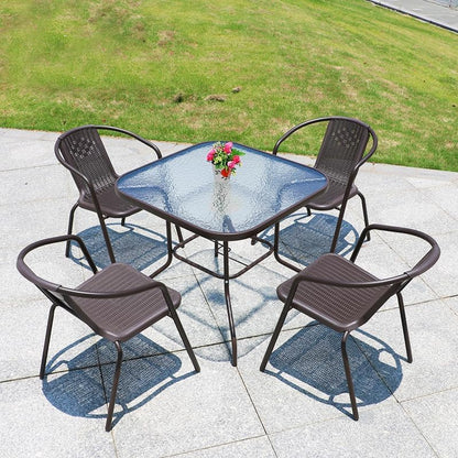 Vital Garden Dining Set 5 Piece (4 Chair and 1 Table) Outdoor Furniture Patio Dining Table and Chair Balcony Dinner Table Dinner Chair Poly Rattan Anthracite & Grey (‎VI-DNS-03)