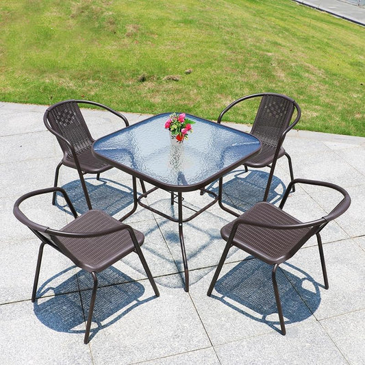 Vital Garden Dining Set 5 Piece (4 Chair and 1 Table) Outdoor Furniture Patio Dining Table and Chair Balcony Dinner Table Dinner Chair Poly Rattan Anthracite & Grey (‎VI-DNS-03)