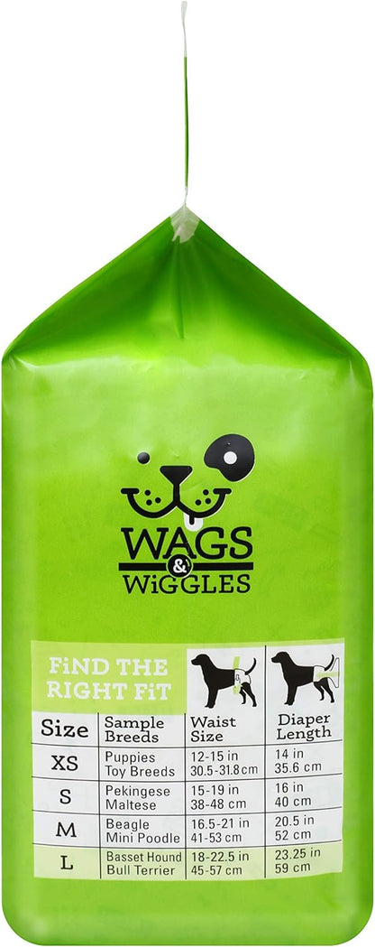 Wags & Wiggles Female Dog Diapers | Doggie Diapers for Female Dogs | Medium Dog Diapers, 16.5"-21" Waist - 12 Pack