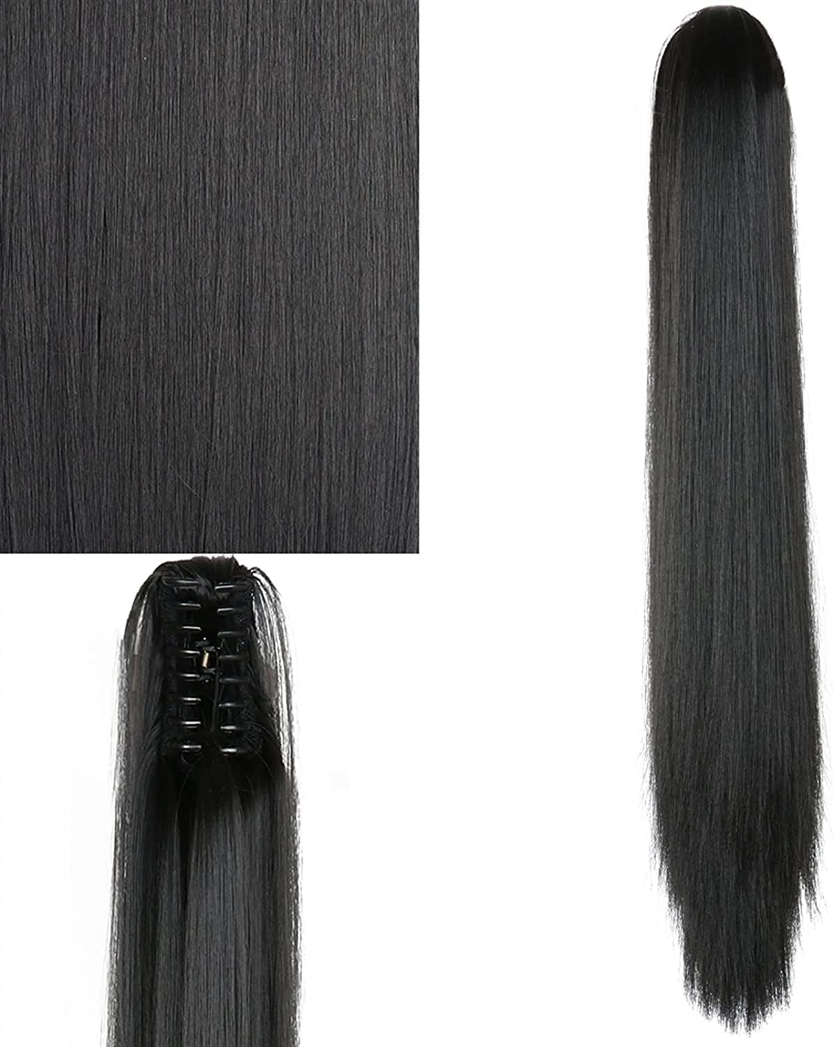 Synthetic Long Straight Claw Ponytail Wigs Clip In AH Tail Hair Ponytail (CURLY, 1B)