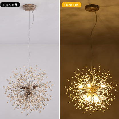 Oninio Modern Wooden Beads Dandelion Chandelier, Firework Pendant Lighting, 8-Lights Sputnik Ceiling Hanging Light Fixture for Living Room Dining Room Bedroom Kitchen Foyer(G9 Base,Bulb NOT included）