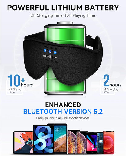 MUSICOZY Sleep Headphones Bluetooth Sleep Mask 3D Wireless Music Sleeping Headphones Headband Eye Mask Sleep Earbuds for Side Sleepers Mom Men Women with Speakers Cool Tech Gadgets Gifts