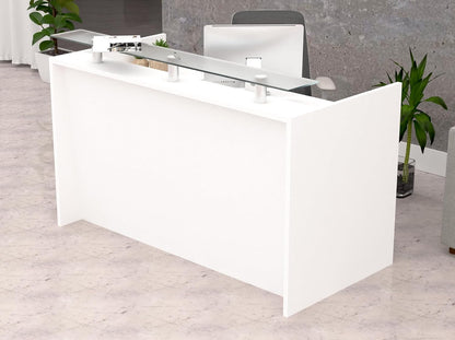 Mahmayi REC-2 Designer Reception Desk For Office Space, Front Office Desk (White-Coco Bolo)