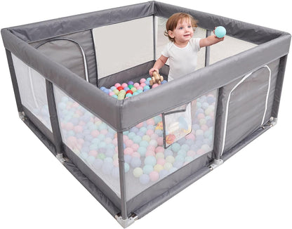 PandaEar Baby Playpen, Large Baby Playpen for Toddlers, Sturdy Baby Play Yards with Soft Breathable Mesh, Indoor & Outdoor Kids Activity for Infant Safety (50"×50")-LightGrey