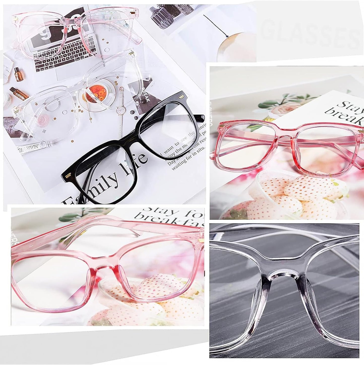 Sweet seven 5 Set Stylish Clear Lens Glasses Frames - Unisex Fashion Eyeglasses for Theme Parties, Cosplay, and Carnival