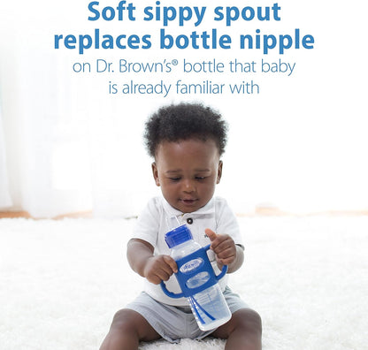 Dr. Brown's Milestones Wide-Neck Transitional Sippy Bottle with Silicone Handles 9 oz/270 mL, Blue, 1-Pack