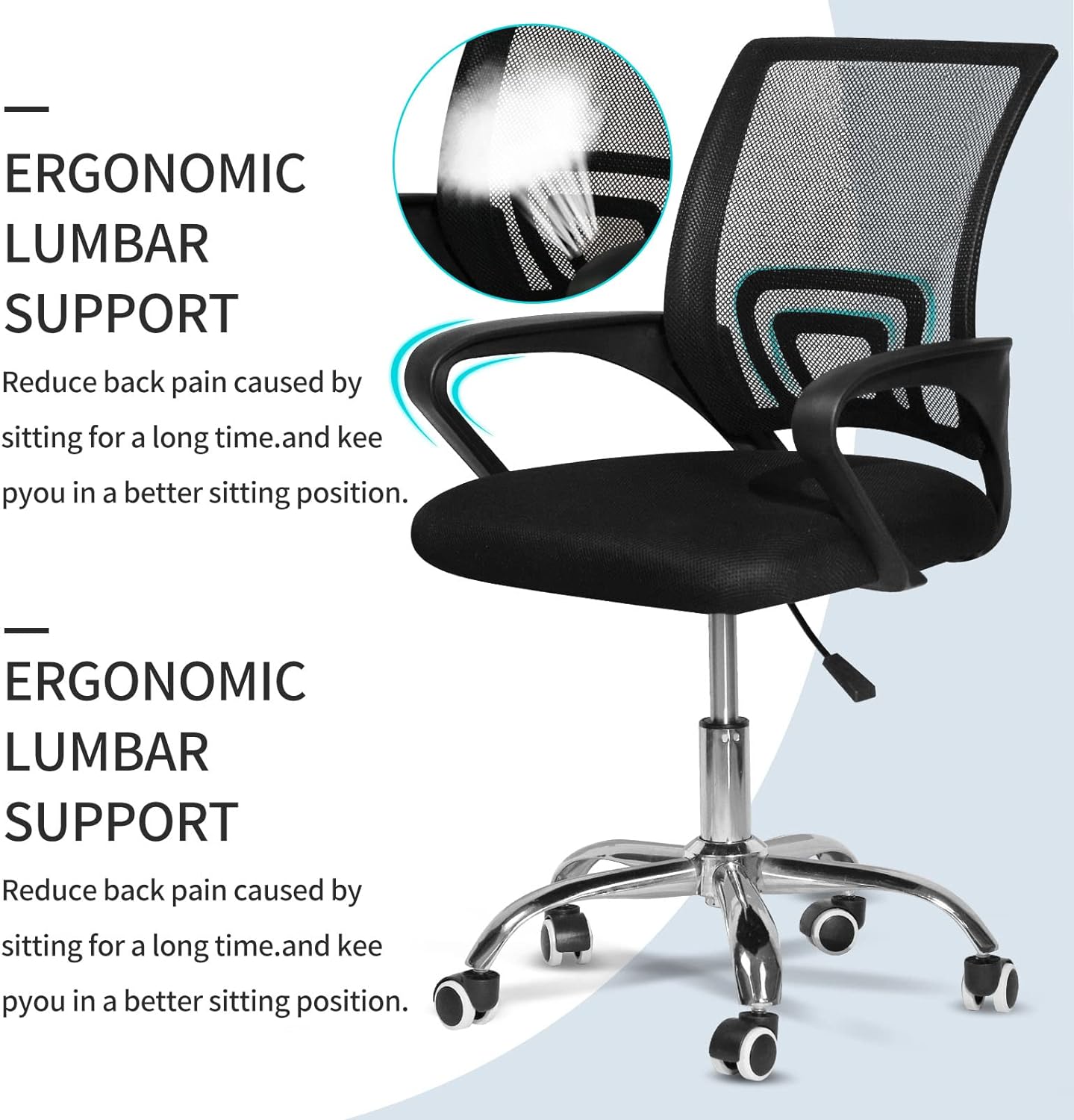 SKY-TOUCH SKY TOUCH Office Chair,Comfort Ergonomic Height Adjustable Desk Chair with Lumbar Support Backrest Black