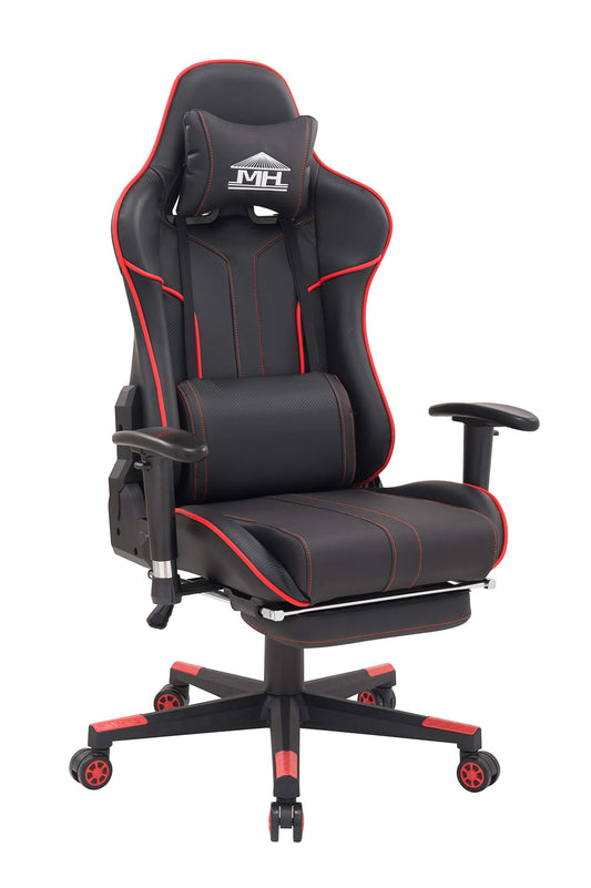 Best Executive Video Computer Gaming Chair RJ-8887 with fully reclining foot rest and Head rest soft PU leather (Red)