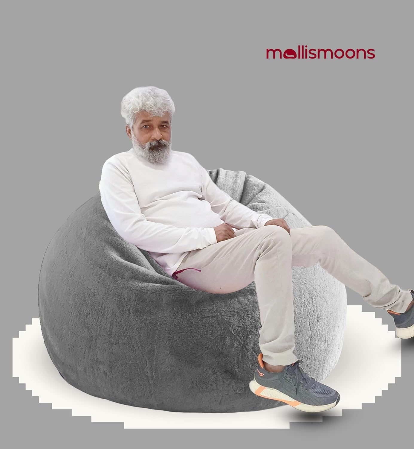 Mollismoons Bean Bag Fur Chair XXXL Size for Adults & Kids Bean Bag Cover Without Beans Grey Color