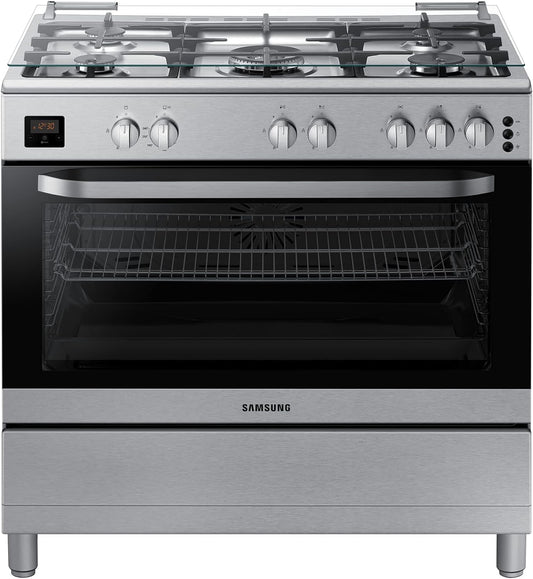 Samsung 90cm x 60cm Gas Cooker with Oven Thermostat, 89L, 4.5 kW Triple Power Burner, Auto Turnspit, 3 Touch Control Digital Reminder, Silver