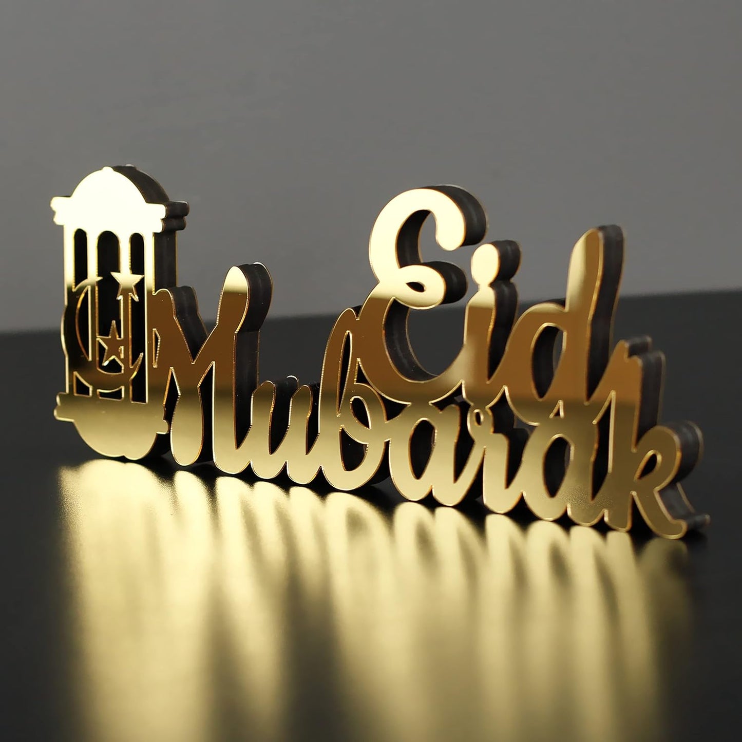 E World | Wooden Acrylic Islamic Tabletop Decors | Ramadan Kareem and Eid Mubarak Decoration | Islamic Muslim Gifts | Ramadan Eid Decoration | (Ramadan Kareem-1, Gold)