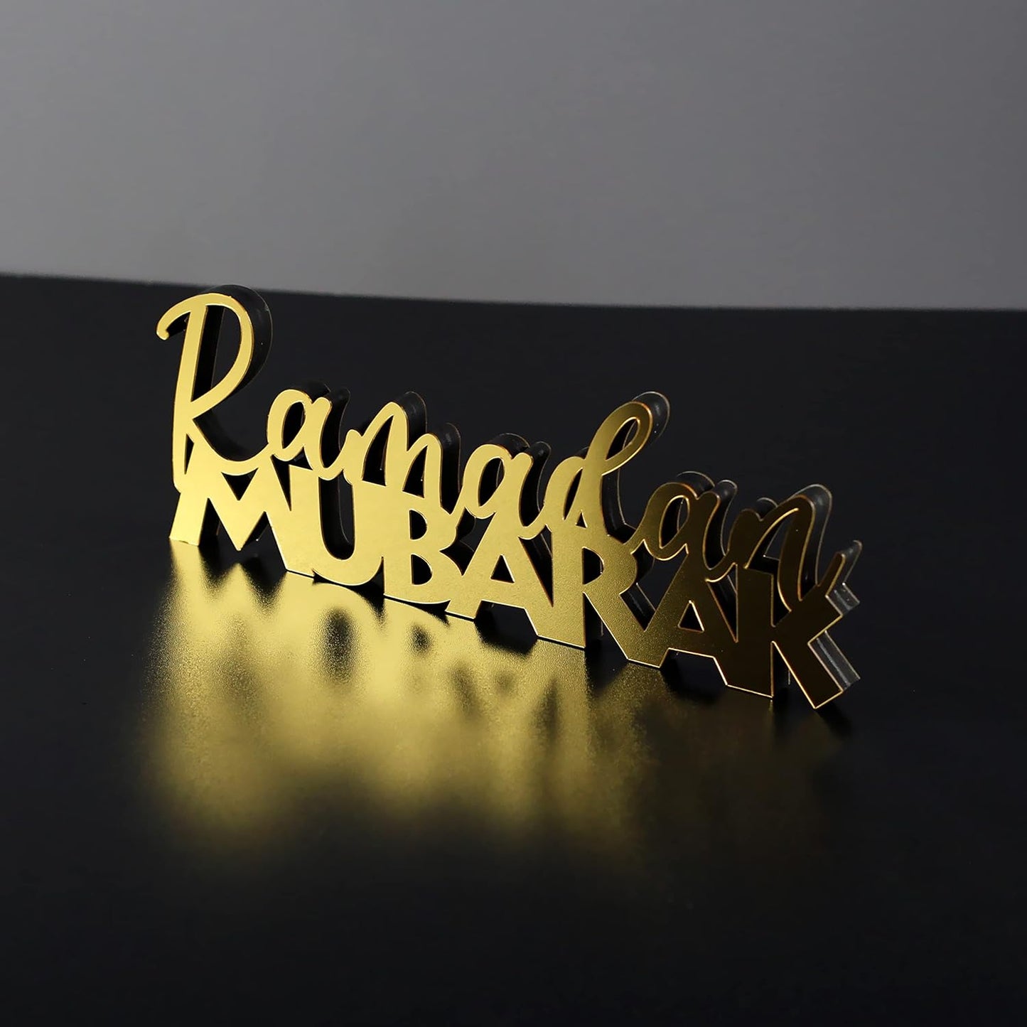 E World | Wooden Acrylic Islamic Tabletop Decors | Ramadan Kareem and Eid Mubarak Decoration | Islamic Muslim Gifts | Ramadan Eid Decoration | (Ramadan Kareem-1, Gold)