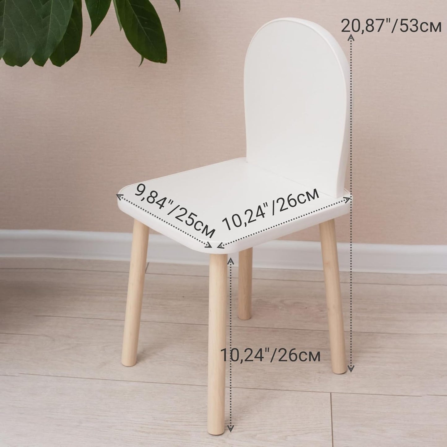 135- Kids Wooden Table and Chair Set Kids Play Table with 1 Chair 1 Pieces Kids Round Table for Toddler Girls Boys White Kids Furniture for Kids Room Classroom White