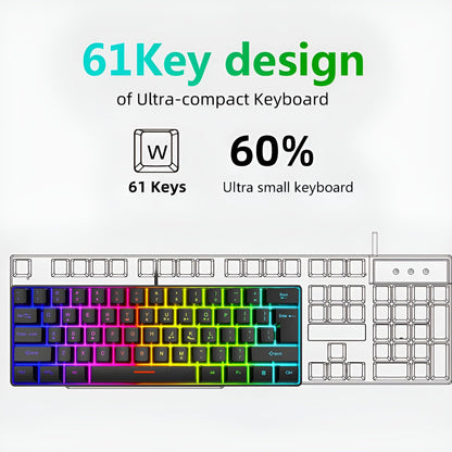 Gaming Keyboard Mechanical 61 Keys Ultra Compact Wired PC Keyboard with RGB Backlit FN Combination Multifunction Shortcut Keys Computer Mechanical Keyboard for Gaming and Work