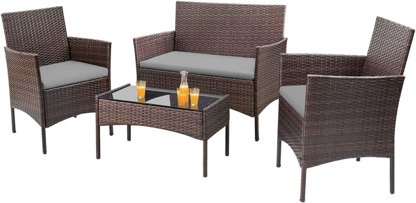 Homall Outdoor Indoor Use Backyard Porch Garden Poolside Balcony Sets Clearance Brown and Beige 4 Pieces Furniture