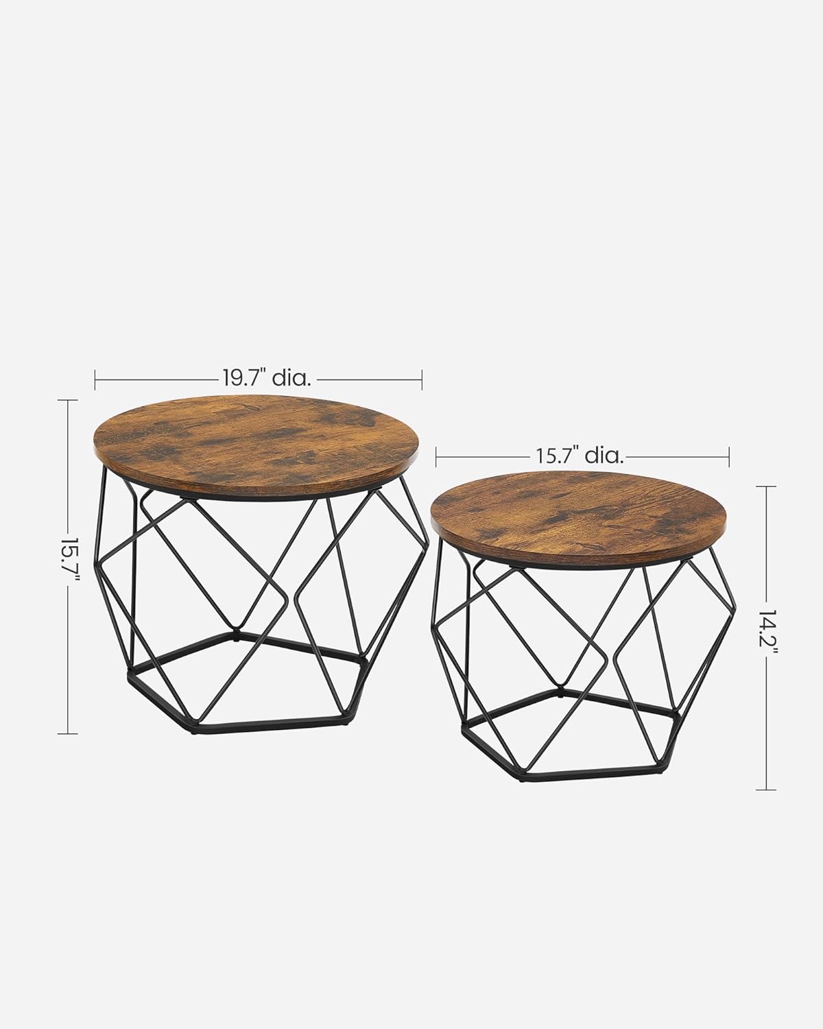 Vasagle Coffee Side Table Set Of 2, End Table With Steel Frame, For Living Room, Bedroom, Office, Rustic Brown And Black Ulet040B01