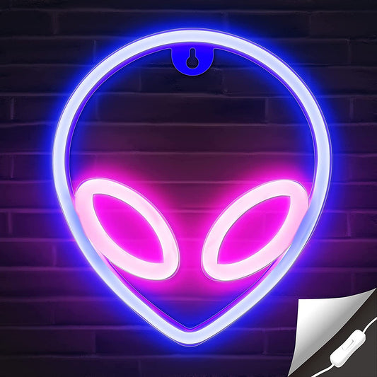 DELFINO Alien Neon Lights, Wall Decor Battery/USB Operated Decorative LED Neon Signs Pink-Yellow Alien Neon Signs Light Up for Home, Kids Room, Bar, Festival, Birthday, Wedding Party