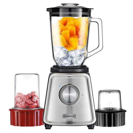 KENWOOD Glass Blender 800W Smoothie Blender/Smoothie Maker 1.5L with Glass Grinder Mill, Meat Grinder/Chopper Mill, Ice Crush Function BLP44.270SS Silver