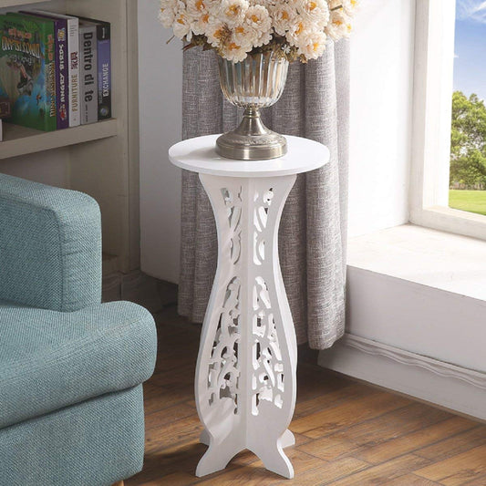 BigTree White Small Coffee Table Desk Wood Plastic Board Round Small Tea Corner Table Side End Occasional Lampe Plant Table Rack Stand Home Furniture Racks living room-60X40X31cm