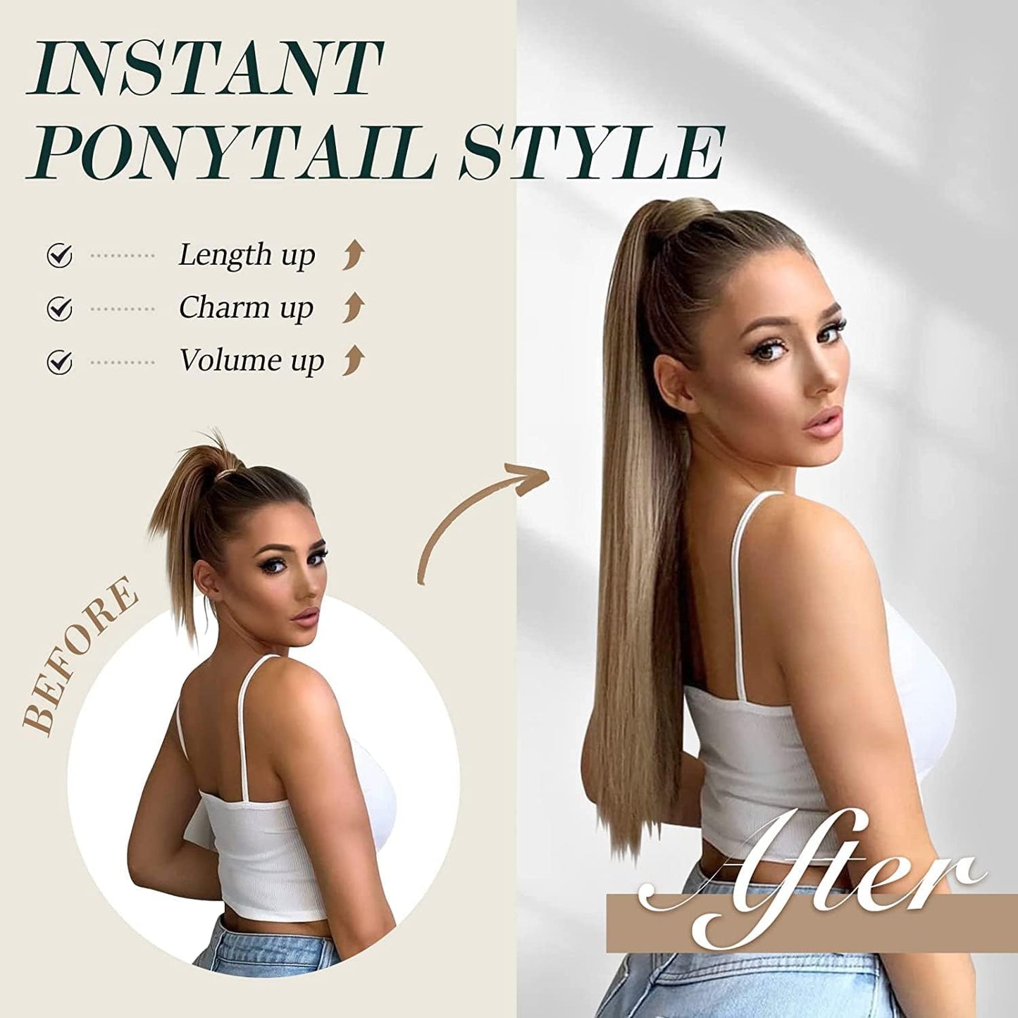 Long Straight Ponytail Extension Wrap Around Off Black Synthetic Hair Extensions One Piece Hairpiece Pony Tail Extension for Women (STRAIGHT, 1B)