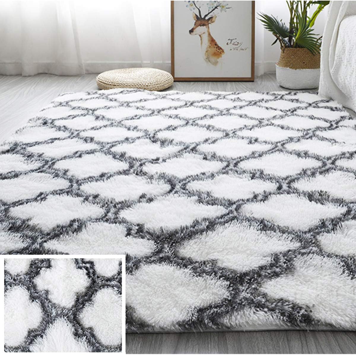 Tinyboy-hbq Area Rugs Shaggy Carpet for Living Room Bedroom Large Fluffy Carpet Modern Non-Slip Mat Multisize Rug Indoor Home Decor (Gray White, 80 x 120 cm)