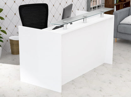 Mahmayi REC-2 Designer Reception Desk For Office Space, Front Office Desk (White-Coco Bolo)