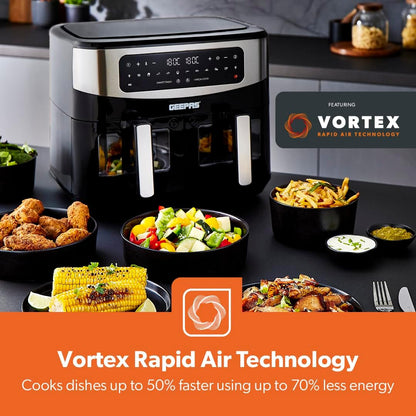 Geepas 9.2L Digital Air Fryer with Vortex – Family-Sized 9-in-1 Convection LED Touchscreen, 60 Minutes Timer & Non-Stick Basket Oil Free Toaster Oven | 2 Years Warranty