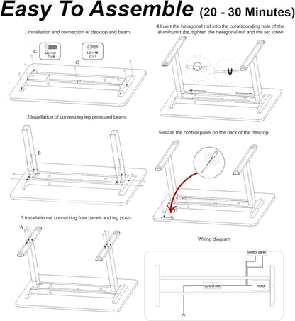 White Mulberry Motorized Height Adjustable Sit-Stand Desk | Electronic Height Adjustable | Motor & Memory Preset controller | Office, Workstation or Home Office | Black | 120 * 60*H(75-118) cm