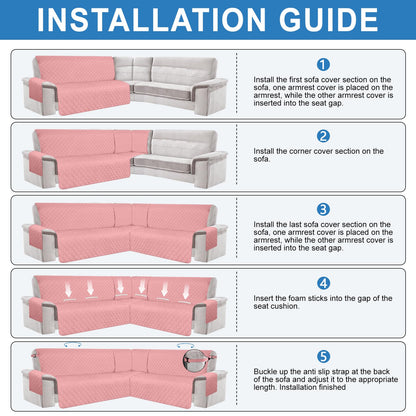 ALIECOM 100% Waterproof Corner Sectional Couch Covers L Shape Sofa Cover Washable 3 Piece Quilted U Shaped Sectional Slipcover Set Anti Slip Furniture Protector for Pets Dogs Cat (Silver Gray, Large)