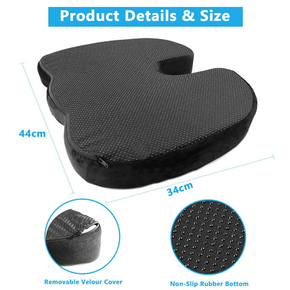 Gluckluz Coccyx Seat Cushion Orthopedic Chair Pad Pain Relief Memory Foam Cushion with Cover for Office Chair Car Tailbone Sciatica Wheelchair (Black)