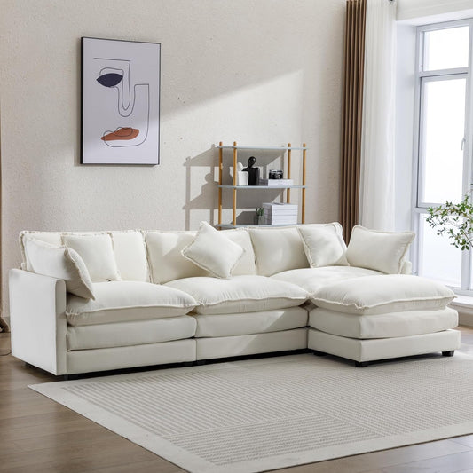 Comfynest L Shape Teddy Sofa Modern Nordic Style Sectional Couch For Small Living Rooms (Beige)