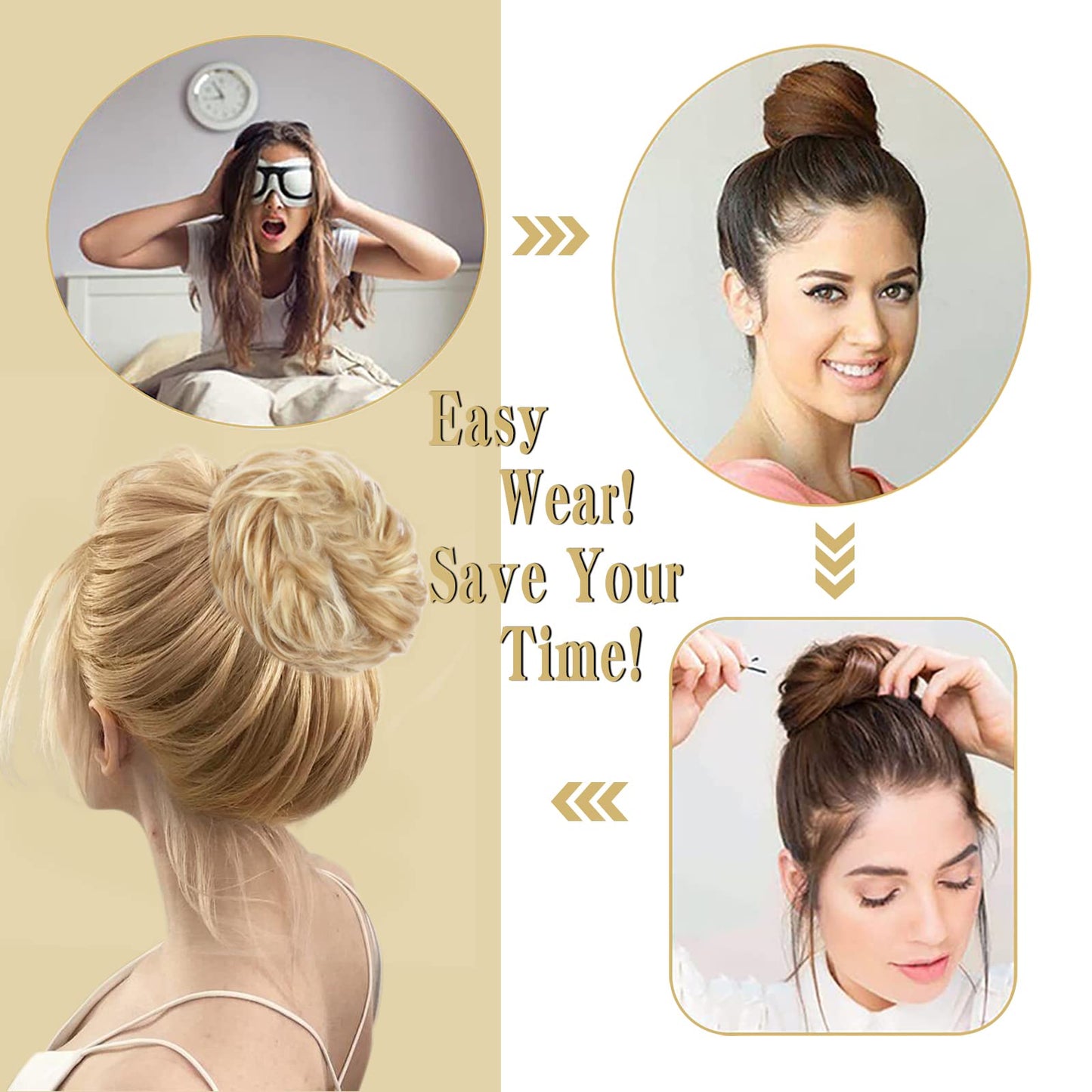 MORICA 1PCS Messy Hair Bun Hair Scrunchies Extension Curly Wavy Messy Synthetic Chignon for Women (12AH613(Light Golden Brown & Lightest Blonde))