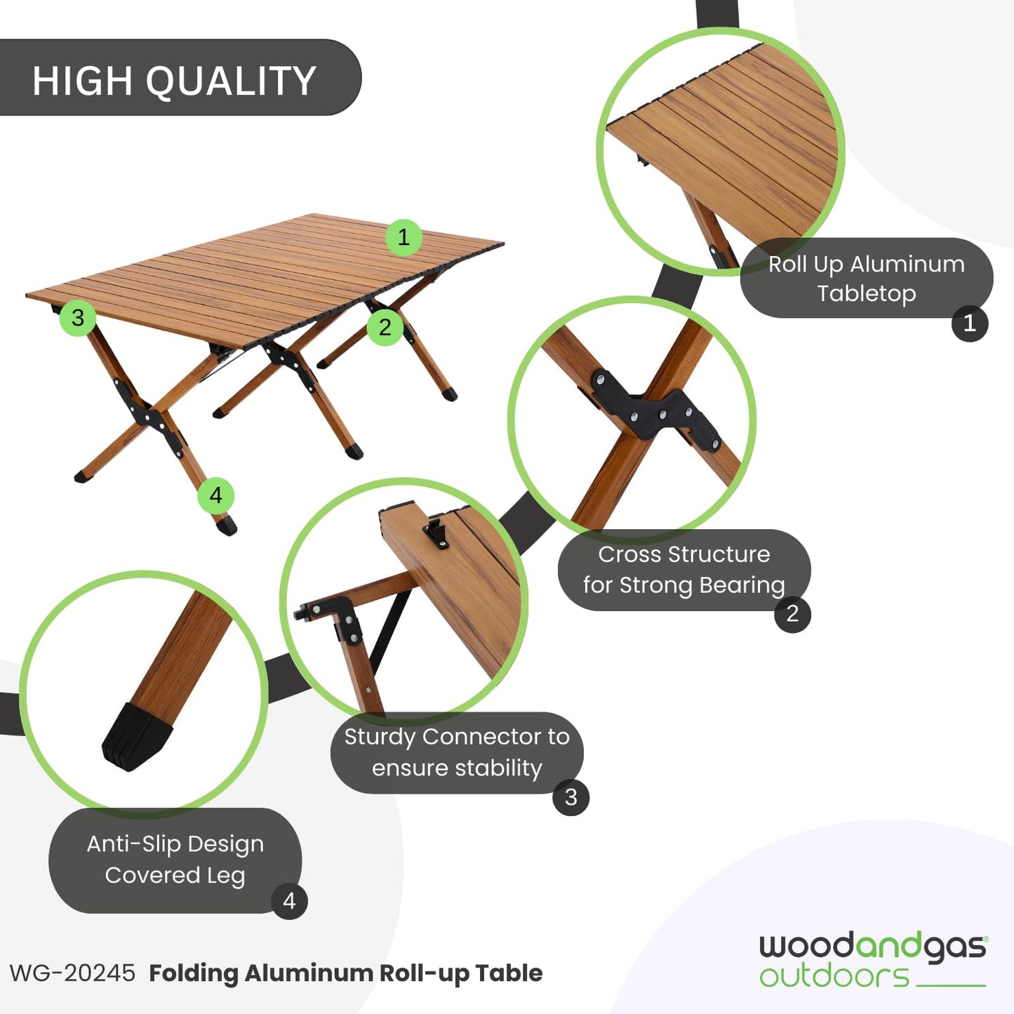 Roll Up Aluminum Folding Table – Heavy Duty and Portable for Picnic, Camping, Beach, Graden, Outdoor Events – Lightweight Foldable Low Dining Table with Carry Bag – Size 120 x 60 cm, H: 54 - Brown