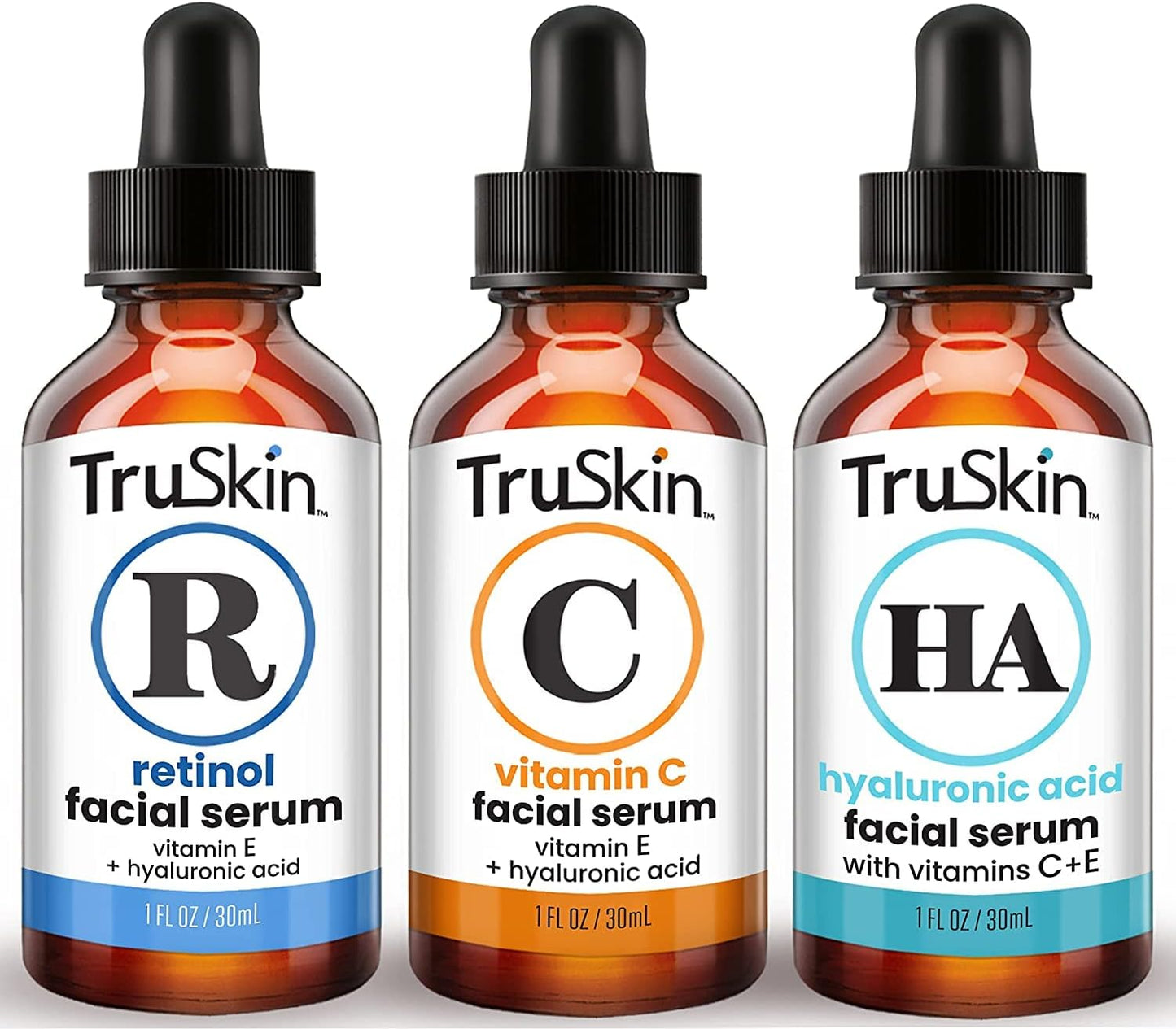 TruSkin Face Serum Trio – Hyaluronic Acid, Vitamin C & Retinol Serum for Face – Anti Aging Skin Care Set for Women – Skin Care for Bright, Smooth, Firm & Hydrated Skin – 1 fl oz, 3 Bottles