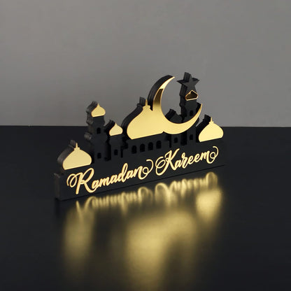 E World | Wooden Acrylic Islamic Tabletop Decors | Ramadan Kareem and Eid Mubarak Decoration | Islamic Muslim Gifts | Ramadan Eid Decoration | (Ramadan Kareem-1, Gold)