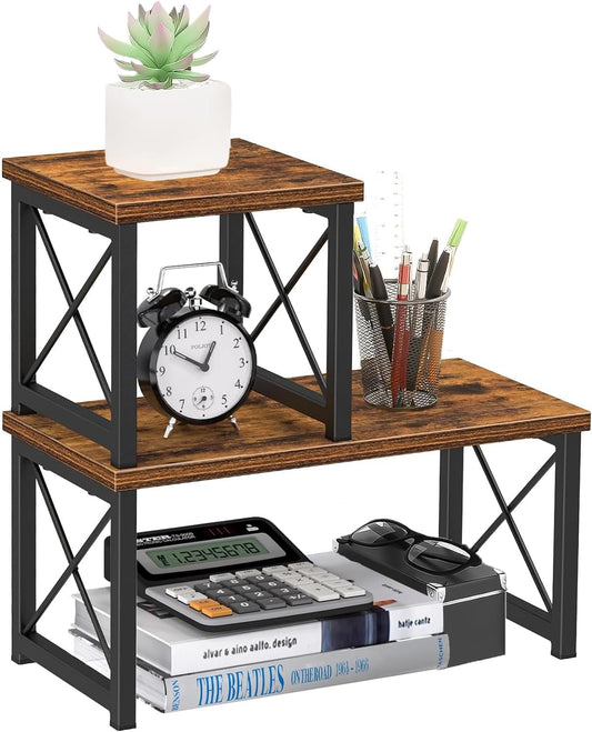 Desktop Shelf, Desktop Organizer Shelf, Freestanding Small Bookshelf Desk Shelf Organizer, 2 Tier Independent Stackable Desk Organizer, Desktop Office Storage Rack Display Shelf, Desk Hutch