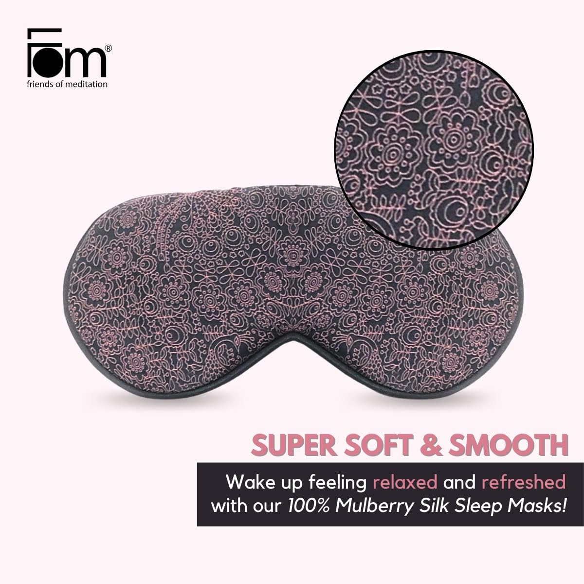 FOM (Friends of Meditation) 100% Mulberry Silk Eye Mask, Super Smooth Sleep Mask And Blind Fold (Black)