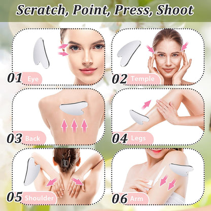 Nuanchu Stainless Steel Gua Sha Tool Facial Gua Sha Tool Tighten Skin Care Tools Massage Beauty Tool for Body Eyes Neck Massager with Travel Pouch (Heart model)