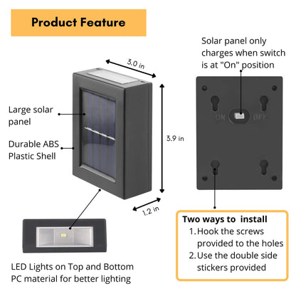 MAKINGTEC Solar Wall Lights Small Fence Lights Solar Powered 2 Pack LED Porch Light, Luces Solares para Exteriores, Exterior Light Fixture Christmas Lights Holiday Decor (Warm White Lighting)