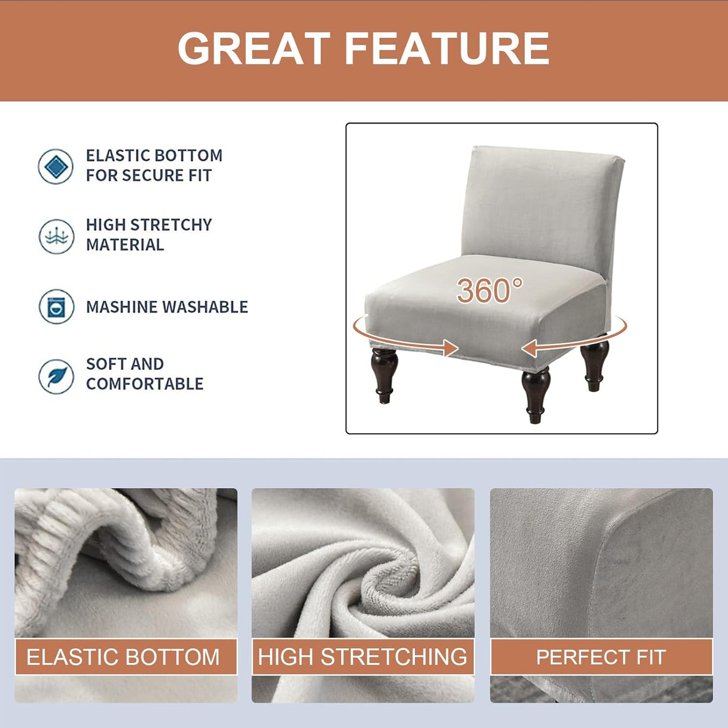 Eco-Ancheng Armless Chair Slipcover Washable Armless Chair Covers Removable Slipcover for Armless Chair Non-Slip Sofa Couch Covers Furniture Protector for Dining Living Room Armless Accent Chair