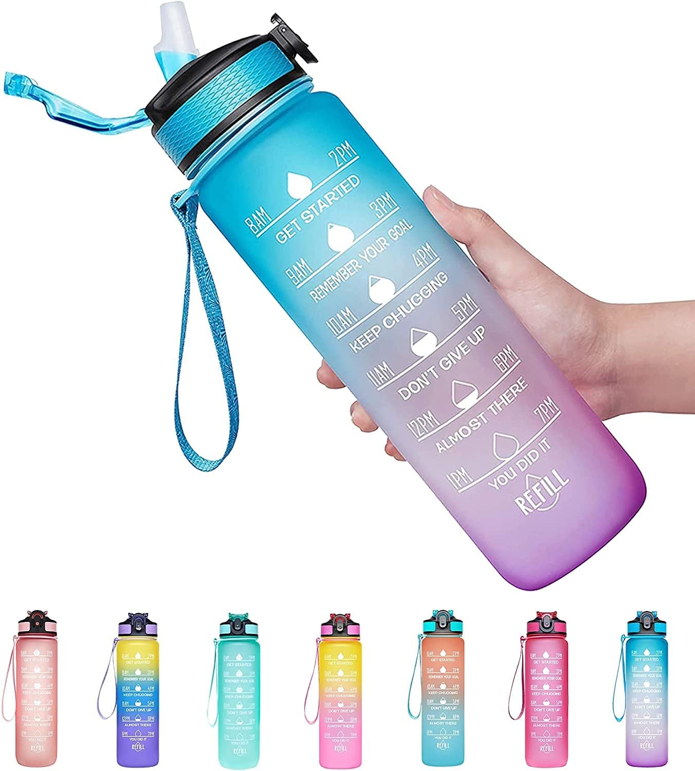 S2C™ Motivational Large Water Bottle 1L Tritan Plastic Water Bottle With Time Markers, Leak Proof Water Bottle For Kids, School Water Bottles (GREY)