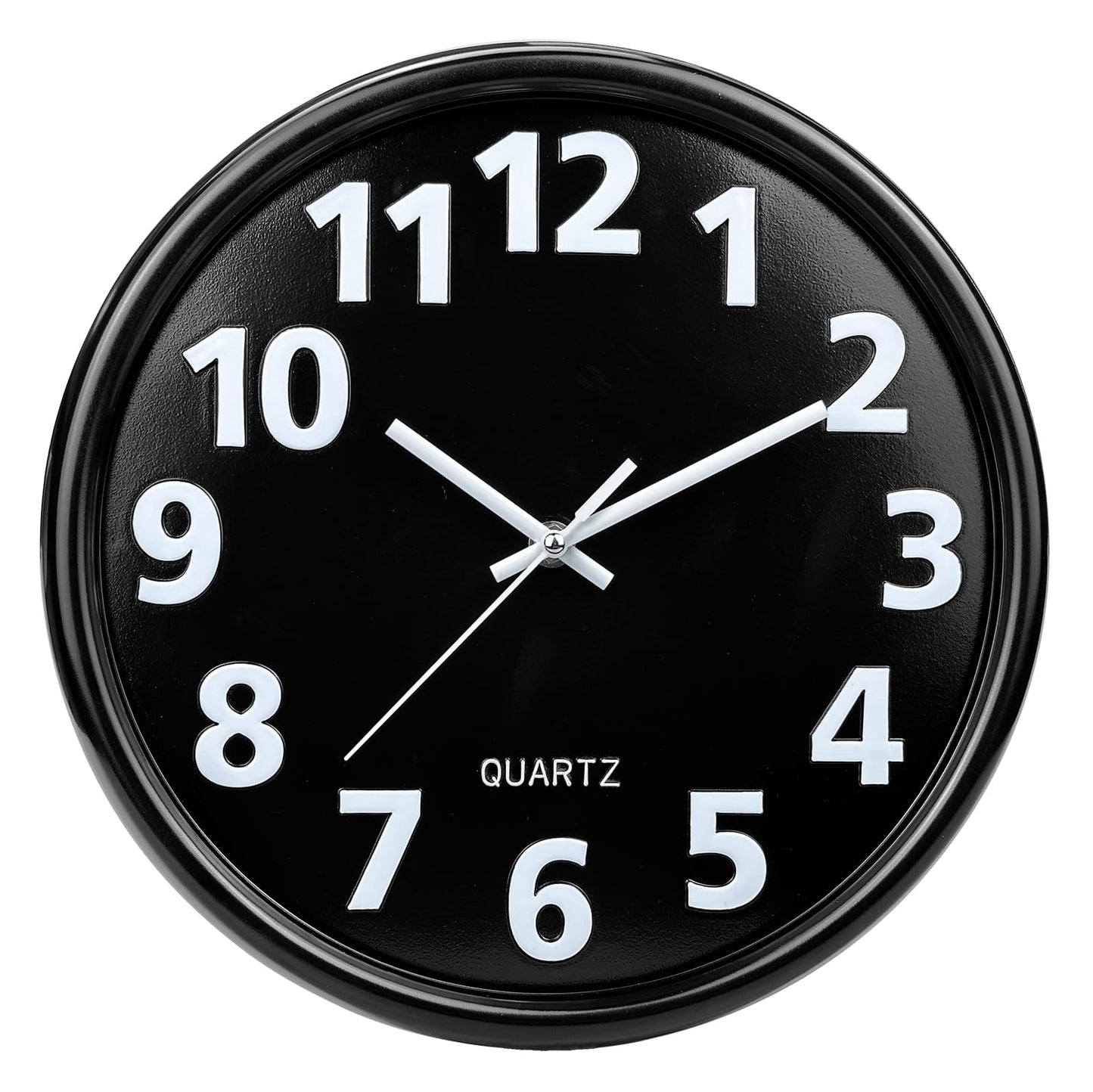 Plumeet 13'' Black Wall Clock, Large Battery Operated Wall Clocks Silent Non-Ticking Quartz, Modern Style Suitable for Bedroom Living Room Office Decor - 3D Numbers Display Easy to Read